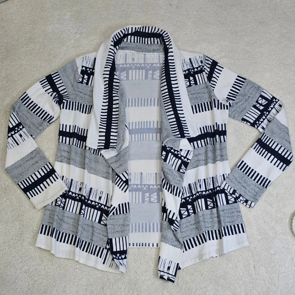 Womens Size XL Open Front Geometric Print Cardigan Navy‎ & Cream Soft